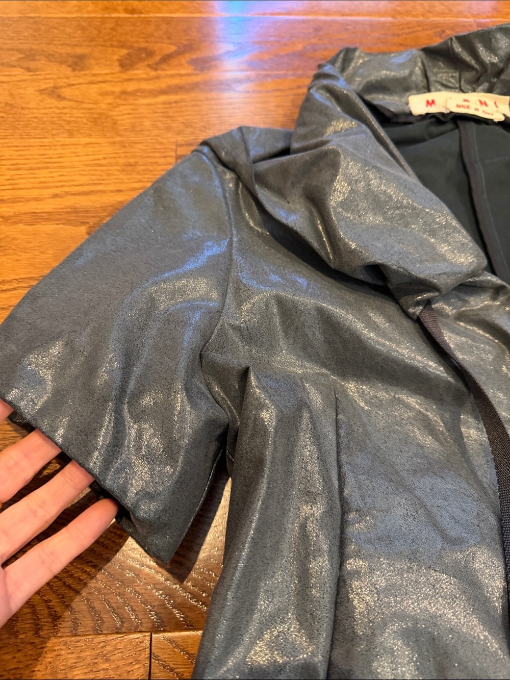 Marni Metallic Short-Sleeve Trench Coat in Shimmering Gray - Picture 6 of 14